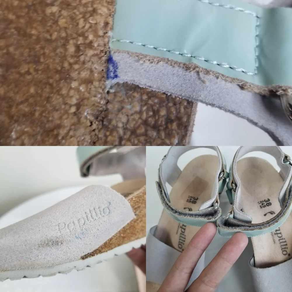 Papillio By Birkenstock Eve Wedge Suede Sandal in Blue Grey Size 7-7.5 Narrow